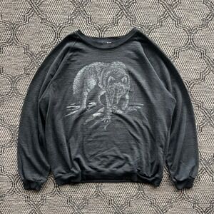 Vintage Northern Elements Sweatshirt Mens XL Black Distressed Wolf Nature 90s